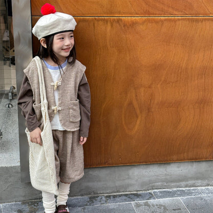 ノースリーブセットアップ トグルボタンノースリーブベストジャケット+ハーフパンツセットアップ 2点セット【mh0010640】