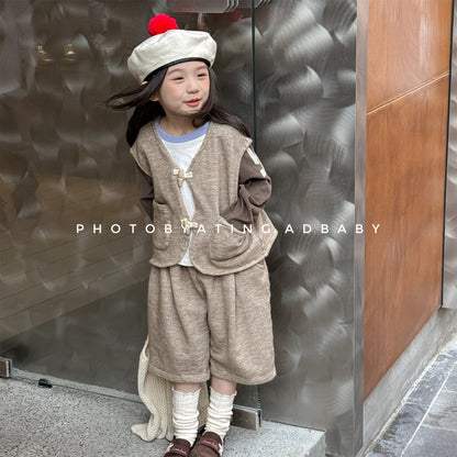 ノースリーブセットアップ トグルボタンノースリーブベストジャケット+ハーフパンツセットアップ 2点セット【mh0010640】