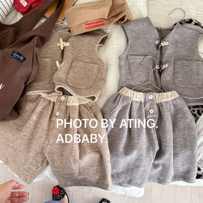 ノースリーブセットアップ トグルボタンノースリーブベストジャケット+ハーフパンツセットアップ 2点セット【mh0010640】