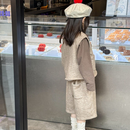 ノースリーブセットアップ トグルボタンノースリーブベストジャケット+ハーフパンツセットアップ 2点セット【mh0010640】