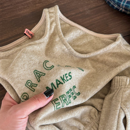 ノースリーブセットアップ ロゴ入りクロップドベスト+スウェットパンツセットアップ 2点セット【mh0010916】