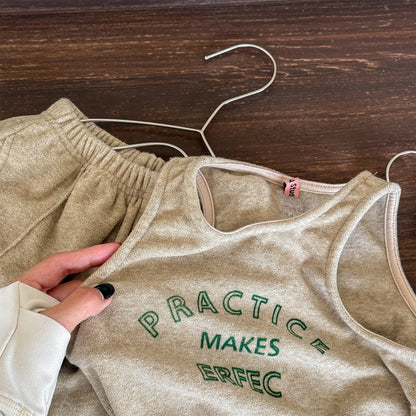 ノースリーブセットアップ ロゴ入りクロップドベスト+スウェットパンツセットアップ 2点セット【mh0010916】