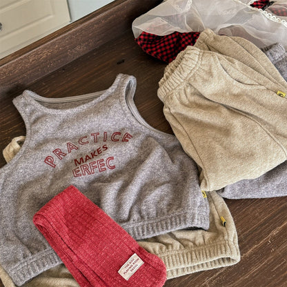 ノースリーブセットアップ ロゴ入りクロップドベスト+スウェットパンツセットアップ 2点セット【mh0010916】