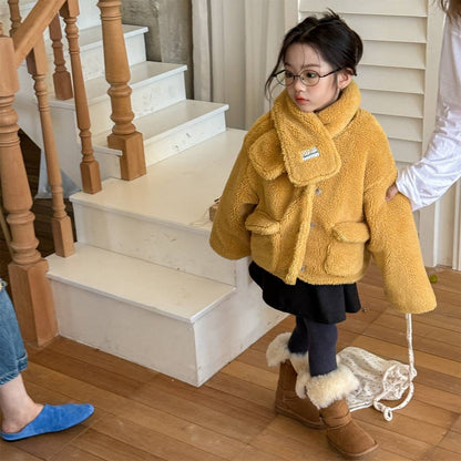 ショートコート・ジャケット・ジャンパー シープボアジャケット 2点セット もこもこアウター ビッグポケット マフラーセット【mh0011408】