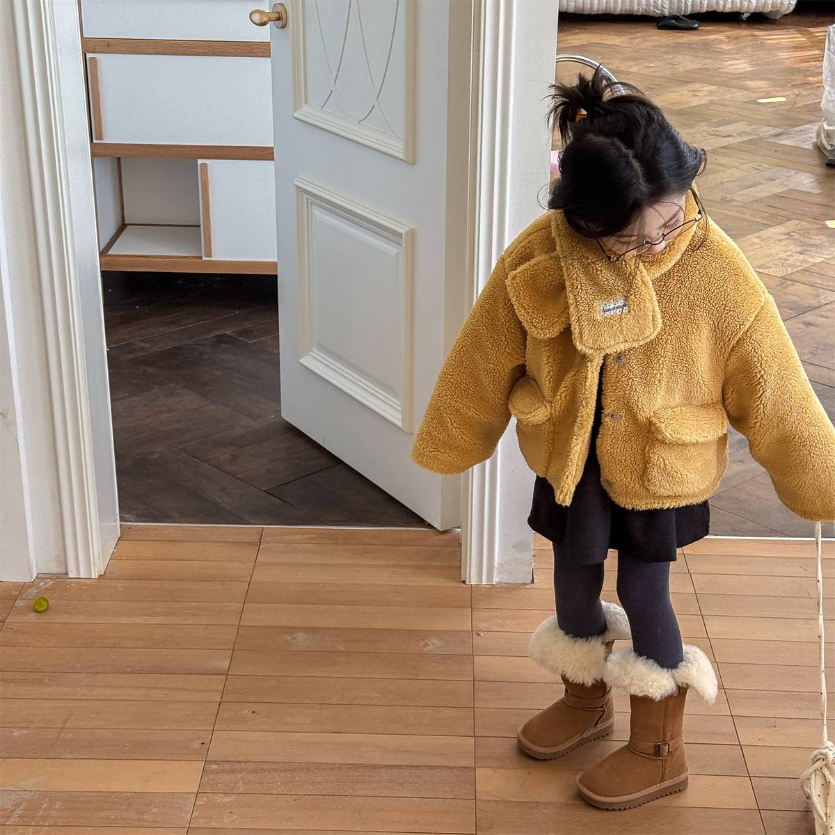 ショートコート・ジャケット・ジャンパー シープボアジャケット 2点セット もこもこアウター ビッグポケット マフラーセット【mh0011408】