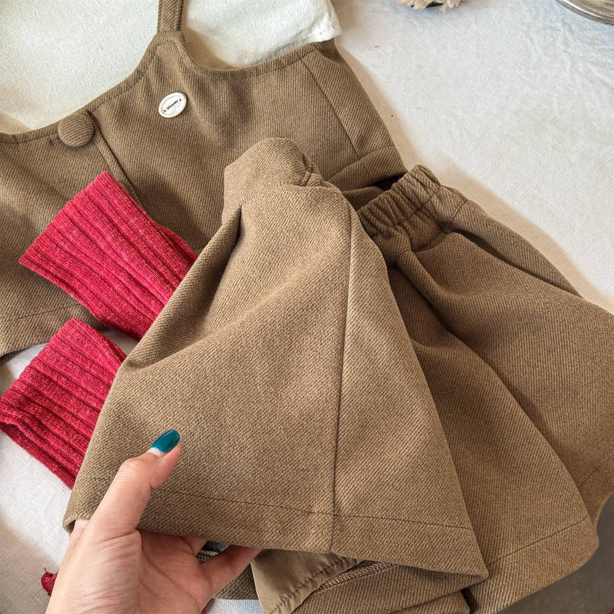 ノースリーブセットアップ キャミソールトップス+スカートセットアップ 2点セット ウール調素材【mh0011413】