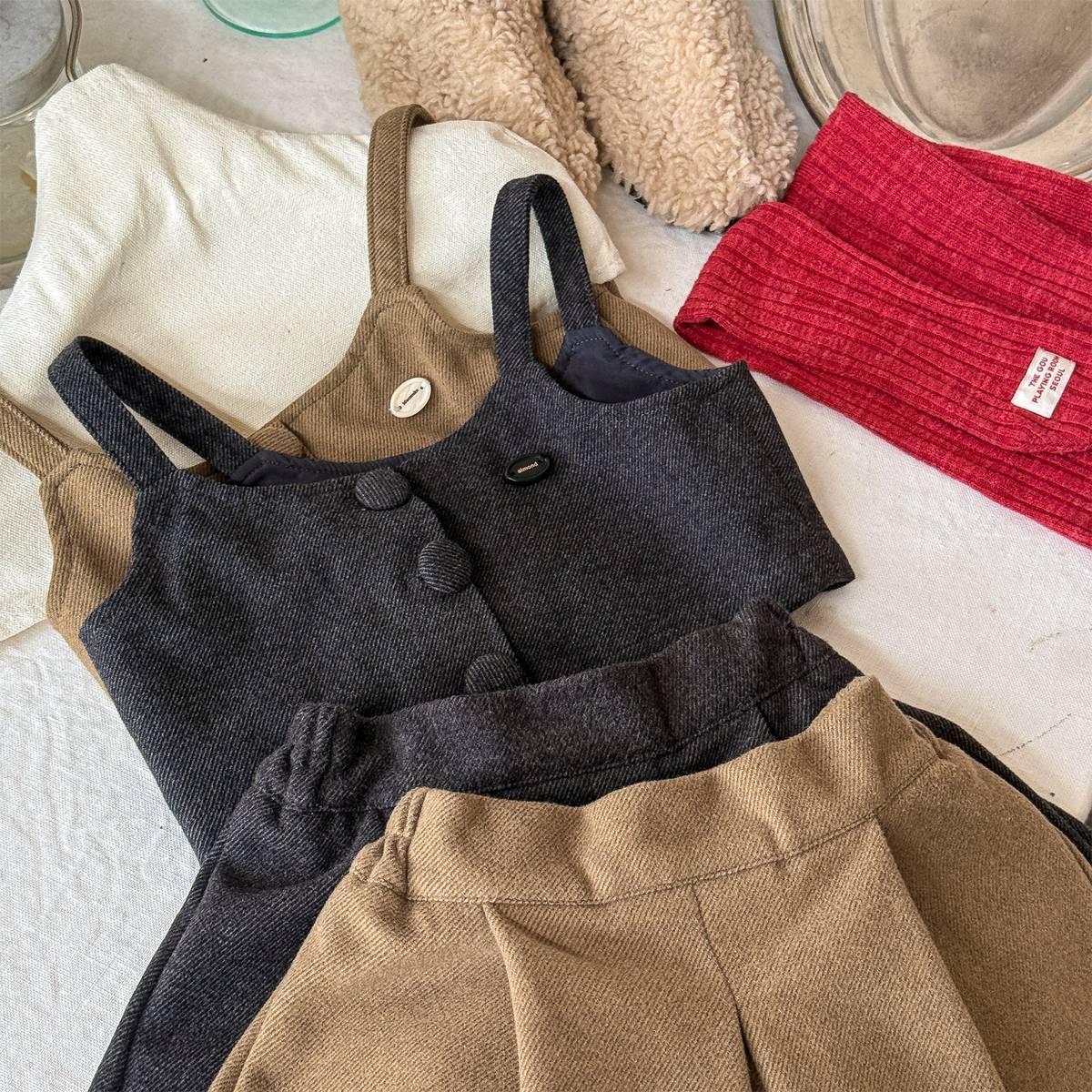 ノースリーブセットアップ キャミソールトップス+スカートセットアップ 2点セット ウール調素材【mh0011413】