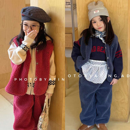 ノースリーブセットアップ シープボアベスト+ロングパンツ 2点セット もこもこセットアップ【mh0011433】