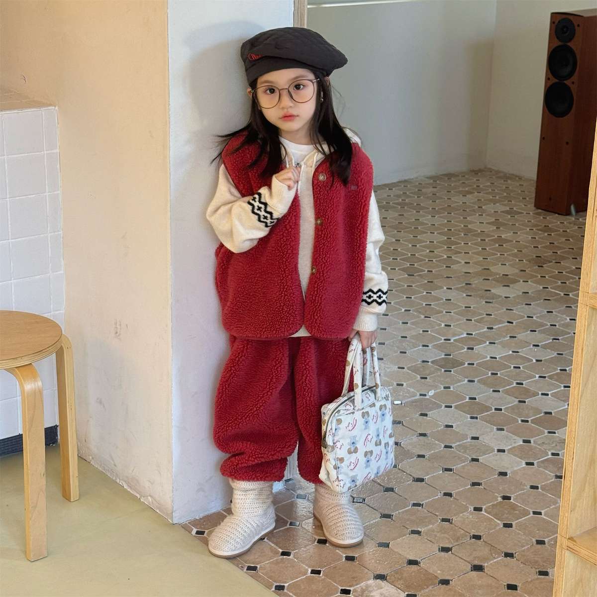 ノースリーブセットアップ シープボアベスト+ロングパンツ 2点セット もこもこセットアップ【mh0011433】