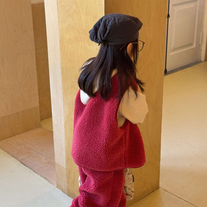 ノースリーブセットアップ シープボアベスト+ロングパンツ 2点セット もこもこセットアップ【mh0011433】