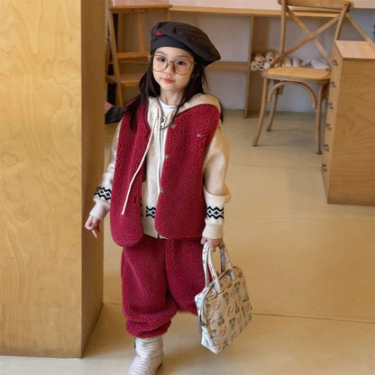 ノースリーブセットアップ シープボアベスト+ロングパンツ 2点セット もこもこセットアップ【mh0011433】