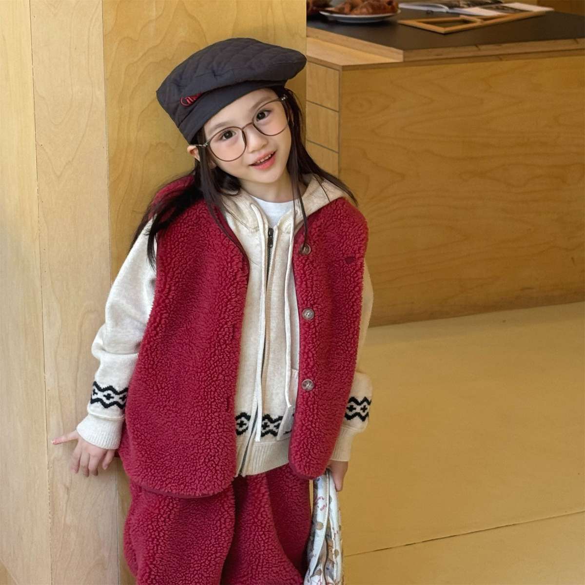 ノースリーブセットアップ シープボアベスト+ロングパンツ 2点セット もこもこセットアップ【mh0011433】