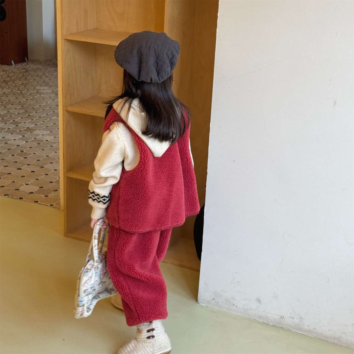 ノースリーブセットアップ シープボアベスト+ロングパンツ 2点セット もこもこセットアップ【mh0011433】