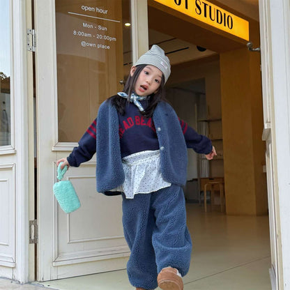 ノースリーブセットアップ シープボアベスト+ロングパンツ 2点セット もこもこセットアップ【mh0011433】