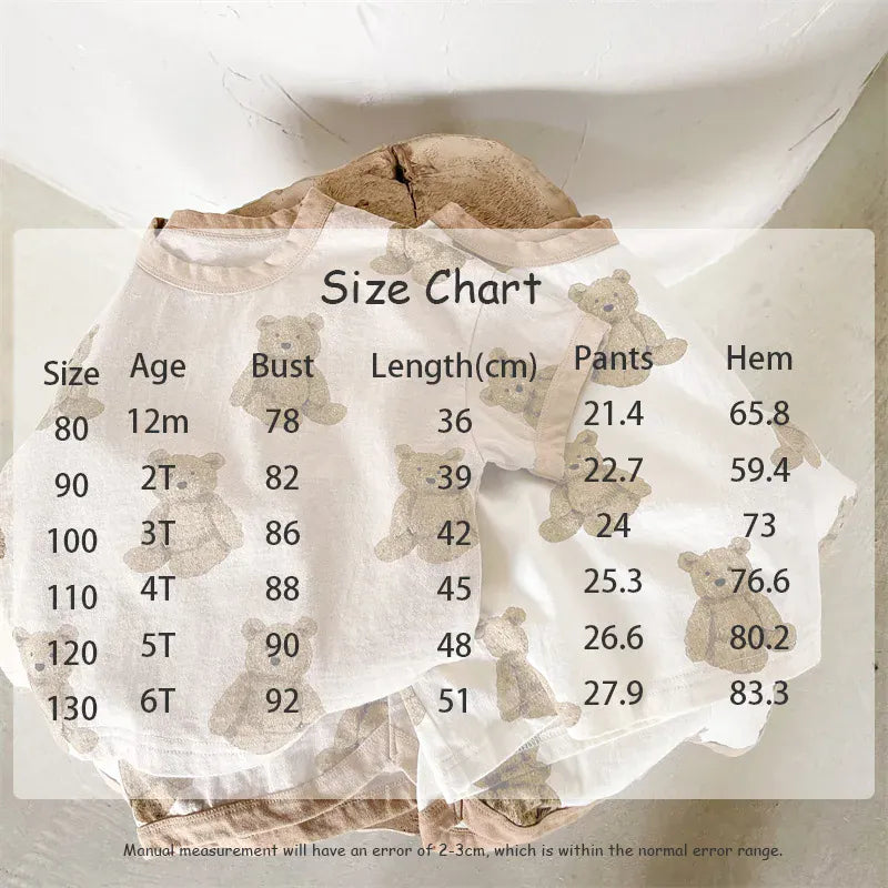 半袖セットアップ キッズセットアップ 2点セット 半袖Tシャツ+ショートパンツ ベアくまプリント 2カラー【mh0006147】