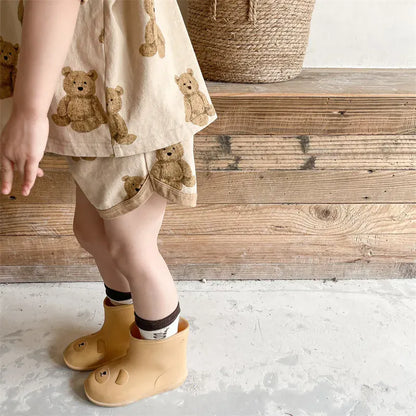 半袖セットアップ キッズセットアップ 2点セット 半袖Tシャツ+ショートパンツ ベアくまプリント 2カラー【mh0006147】