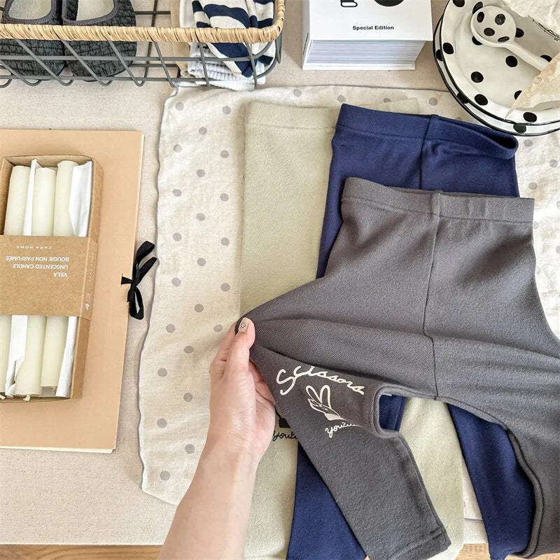 レギンスパンツ キッズ レギンスパンツ プリントロゴ アプリコット ダークグレー ブルー 3カラー ユニセックス 男の子 女の子 子供服【mh0003006】