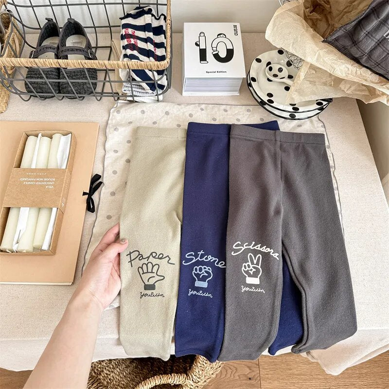 レギンスパンツ キッズ レギンスパンツ プリントロゴ アプリコット ダークグレー ブルー 3カラー ユニセックス 男の子 女の子 子供服【mh0003006】