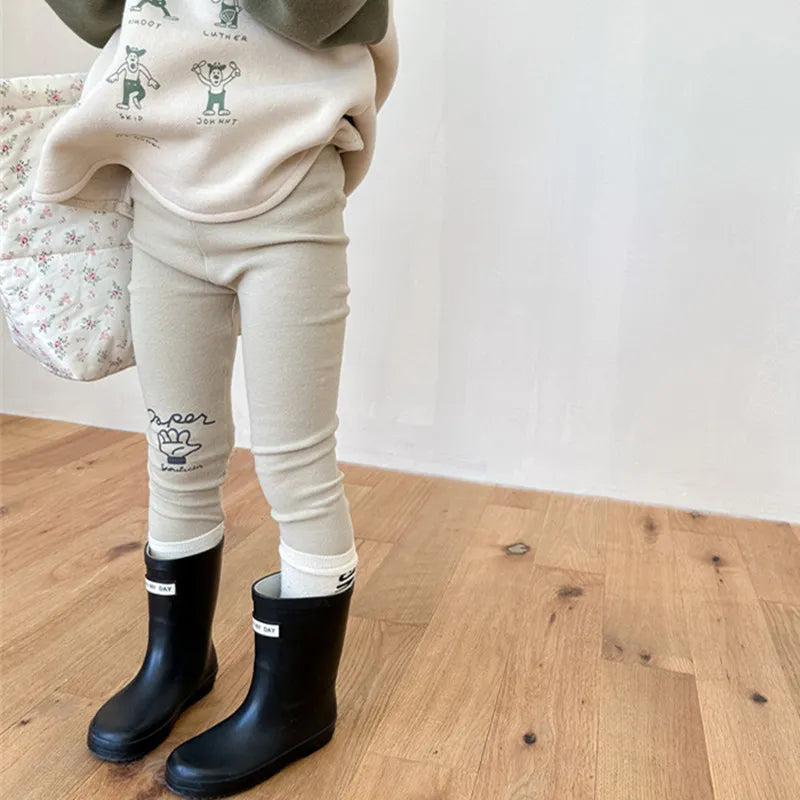 レギンスパンツ キッズ レギンスパンツ プリントロゴ アプリコット ダークグレー ブルー 3カラー ユニセックス 男の子 女の子 子供服【mh0003006】