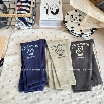 レギンスパンツ キッズ レギンスパンツ プリントロゴ アプリコット ダークグレー ブルー 3カラー ユニセックス 男の子 女の子 子供服【mh0003006】