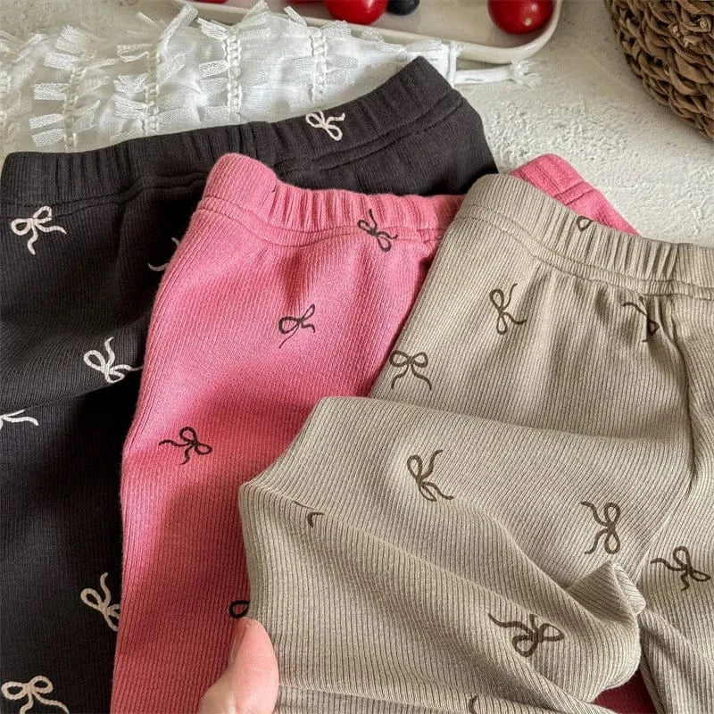 レギンスパンツ キッズパンツ ハーフレギンスパンツ リボンプリント 3カラー【mh0005813】