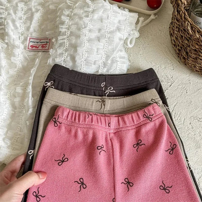 レギンスパンツ キッズパンツ ハーフレギンスパンツ リボンプリント 3カラー【mh0005813】