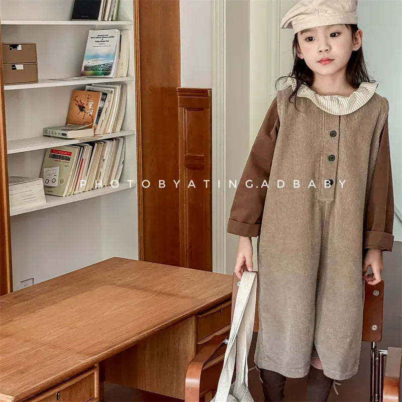 ノースリーブジャンプスーツ キッズジャンプスーツ コーデュロイ ノースリーブオーバーオール つなぎ 3カラー【mh0006613】