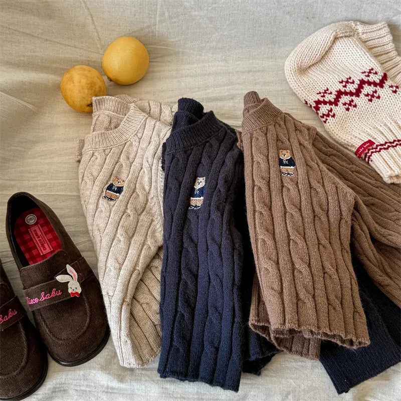 カーディガン・パーカー キッズカーディガン ニットジャケット ベアくま刺繍ワンポイント 3カラー【mh0006623】