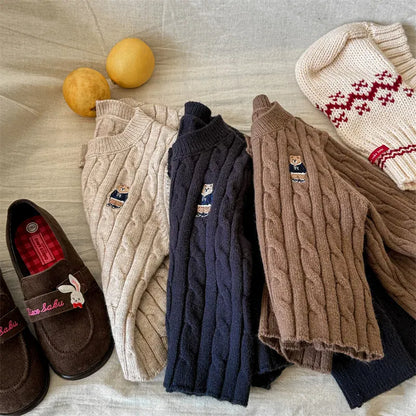 カーディガン・パーカー キッズカーディガン ニットジャケット ベアくま刺繍ワンポイント 3カラー【mh0006623】