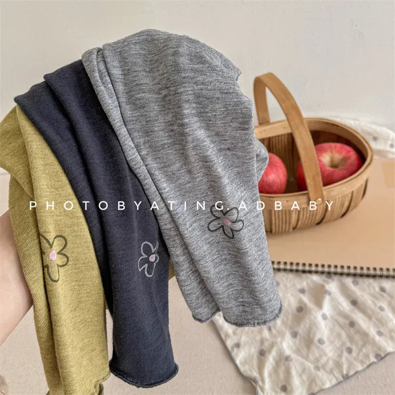 レギンスパンツ キッズパンツ フラワーワンポイントプリントレギンスパンツ 3カラー【mh0006866】