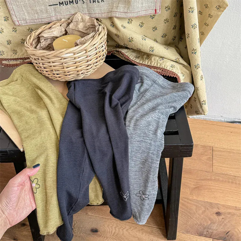 レギンスパンツ キッズパンツ フラワーワンポイントプリントレギンスパンツ 3カラー【mh0006866】