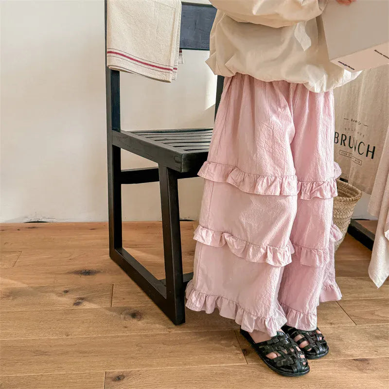 ロングパンツ・スウェットパンツ キッズパンツ ティアードフリルロングワイドルーズパンツ 3カラー【mh0006867】