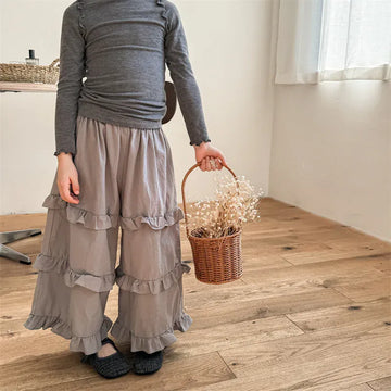 ロングパンツ・スウェットパンツ キッズパンツ ティアードフリルロングワイドルーズパンツ 3カラー【mh0006867】