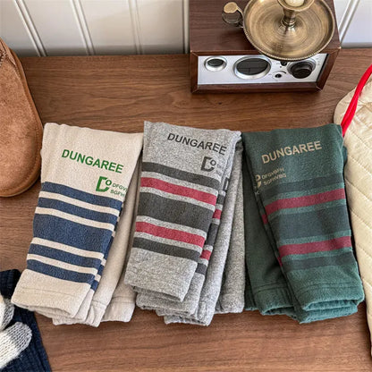 レギンスパンツ キッズパンツ レターロゴボーダープリント裏フリースレギンスパンツ 3カラー【mh0007546】