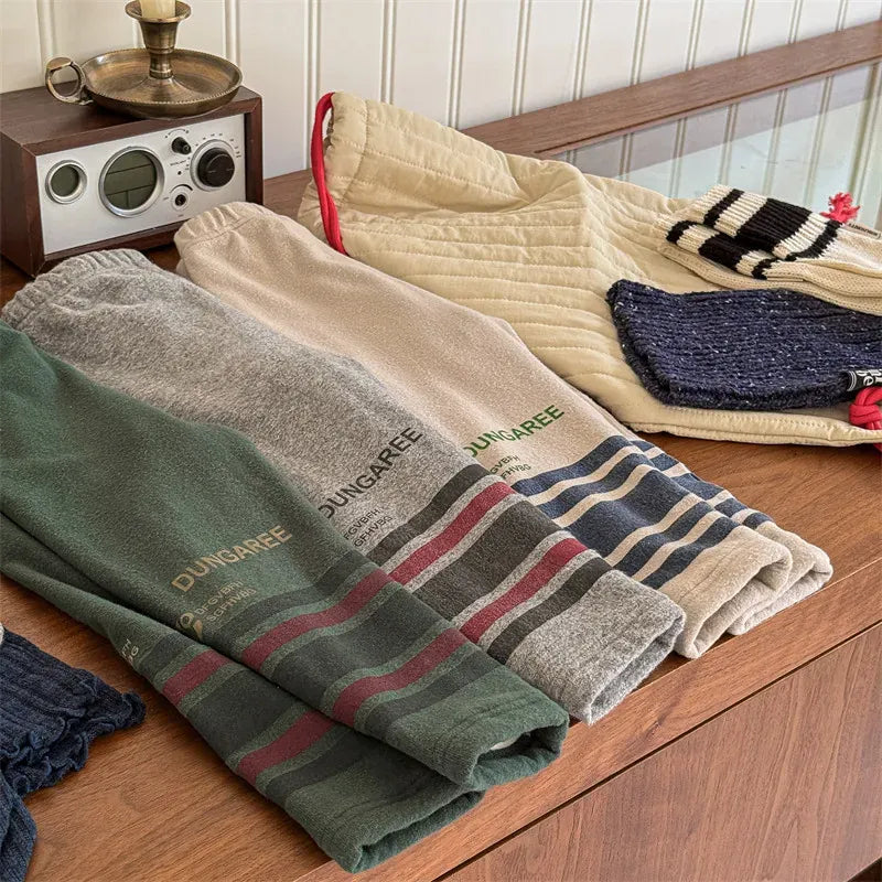 レギンスパンツ キッズパンツ レターロゴボーダープリント裏フリースレギンスパンツ 3カラー【mh0007546】