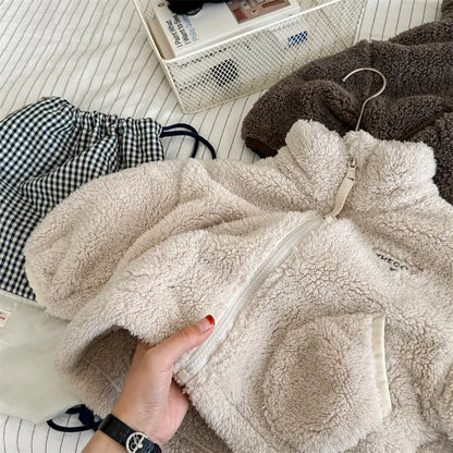 ショートコート・ジャケット・ジャンパー キッズアウター ボアフリースジップアップスタンドカラーブルゾンジャケット スモーキー4カラー【mh0007578】