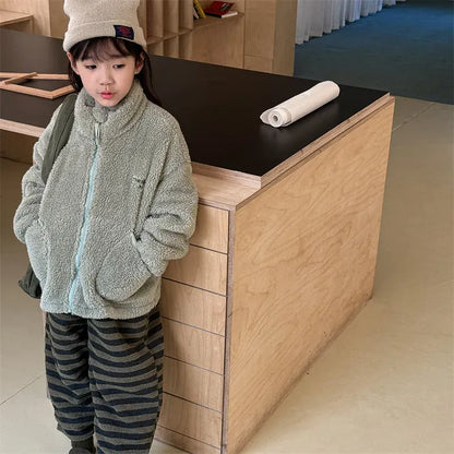 ショートコート・ジャケット・ジャンパー キッズアウター ボアフリースジップアップスタンドカラーブルゾンジャケット スモーキー4カラー【mh0007578】