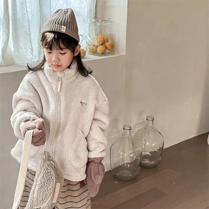 ショートコート・ジャケット・ジャンパー キッズアウター ボアフリースジップアップスタンドカラーブルゾンジャケット スモーキー4カラー【mh0007578】