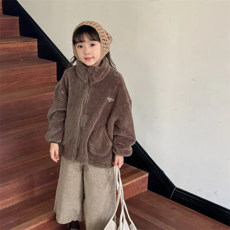 ショートコート・ジャケット・ジャンパー キッズアウター ボアフリースジップアップスタンドカラーブルゾンジャケット スモーキー4カラー【mh0007578】