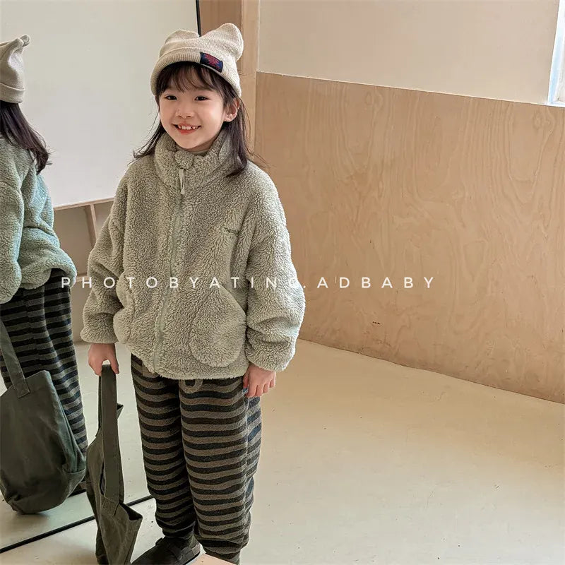 ショートコート・ジャケット・ジャンパー キッズアウター ボアフリースジップアップスタンドカラーブルゾンジャケット スモーキー4カラー【mh0007578】