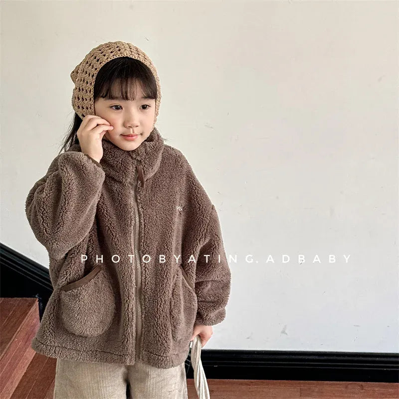 ショートコート・ジャケット・ジャンパー キッズアウター ボアフリースジップアップスタンドカラーブルゾンジャケット スモーキー4カラー【mh0007578】