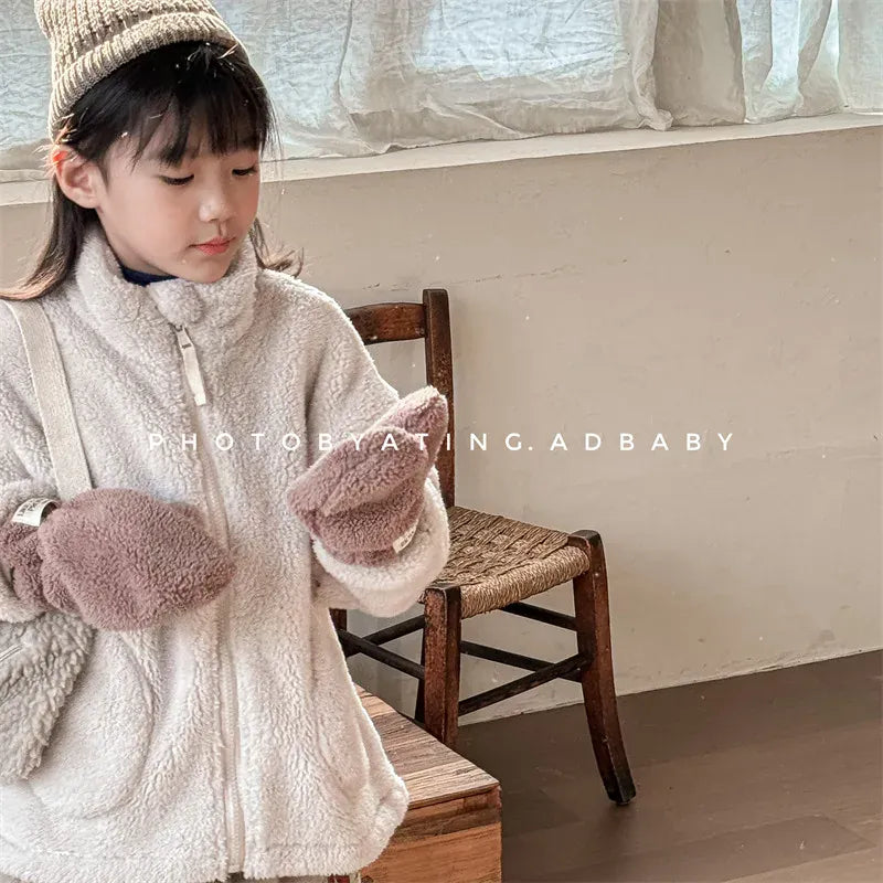 ショートコート・ジャケット・ジャンパー キッズアウター ボアフリースジップアップスタンドカラーブルゾンジャケット スモーキー4カラー【mh0007578】