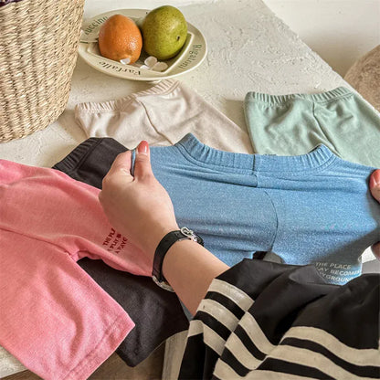 レギンスパンツ キッズパンツ ショートレギンス レターロゴプリント 5カラー【mh0005811】