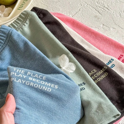 レギンスパンツ キッズパンツ ショートレギンス レターロゴプリント 5カラー【mh0005811】