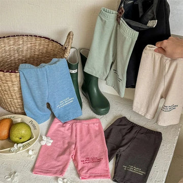 レギンスパンツ キッズパンツ ショートレギンス レターロゴプリント 5カラー【mh0005811】