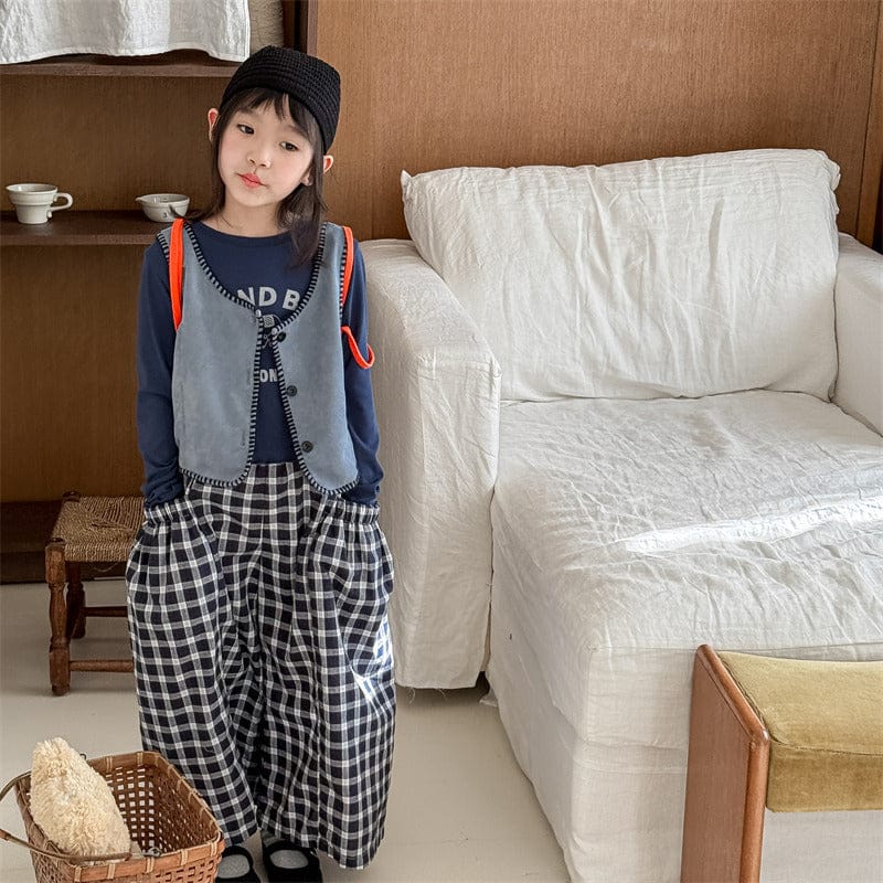 ロングパンツ・スウェットパンツ 6011 lattice / 80cm キッズパンツ チェック/無地ワイドフレアルーズガウチョパンツ【mh0008998】