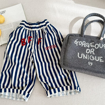 ロングパンツ・スウェットパンツ 6021 beige / 80cm キッズパンツ ストライプレターロゴワイドルーズロングパンツ【mh0008995】