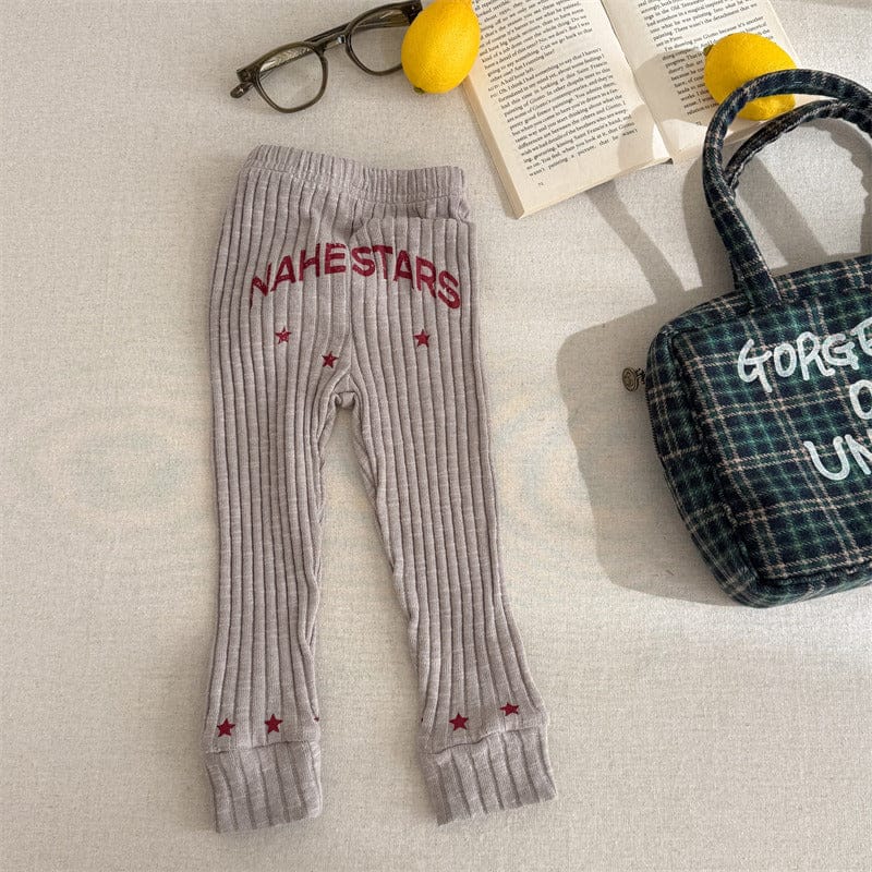 レギンスパンツ 6035 grey apricot / 80cm キッズパンツ レターロゴ刺繍リブレギンスパンツ【mh0008991】