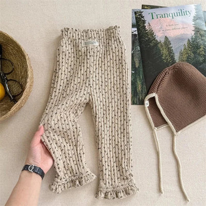 レギンスパンツ Apricot / 12M (80) キッズパンツ フラワー小花柄プリント裏フリースレギンスパンツ【mh0007892】