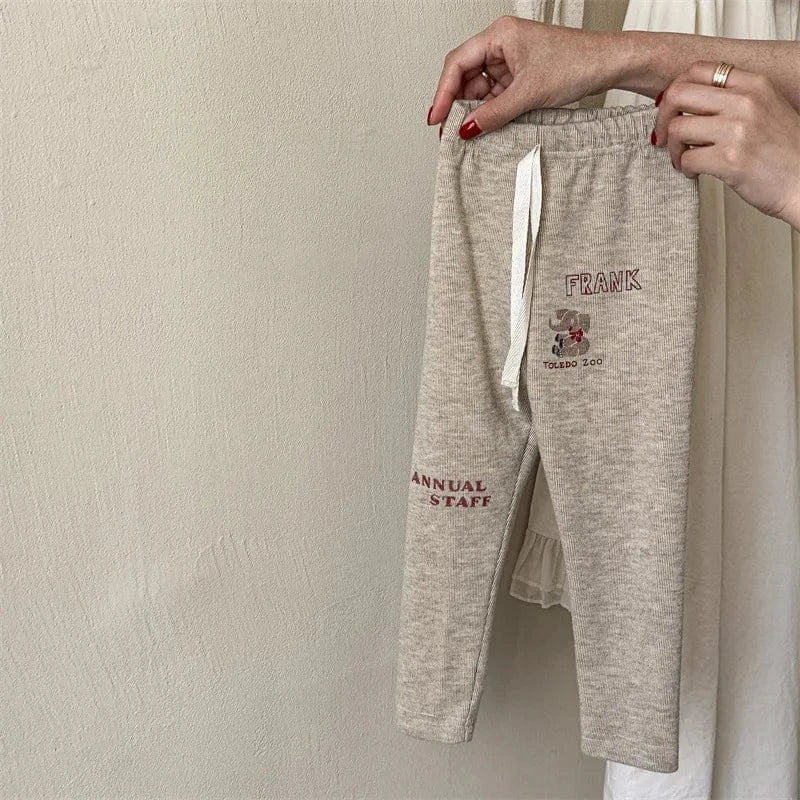 レギンスパンツ Apricot / 12M  80CM キッズパンツ レターロゴ象エレファント刺繍レギンスパンツ 2カラー【mh0006841】